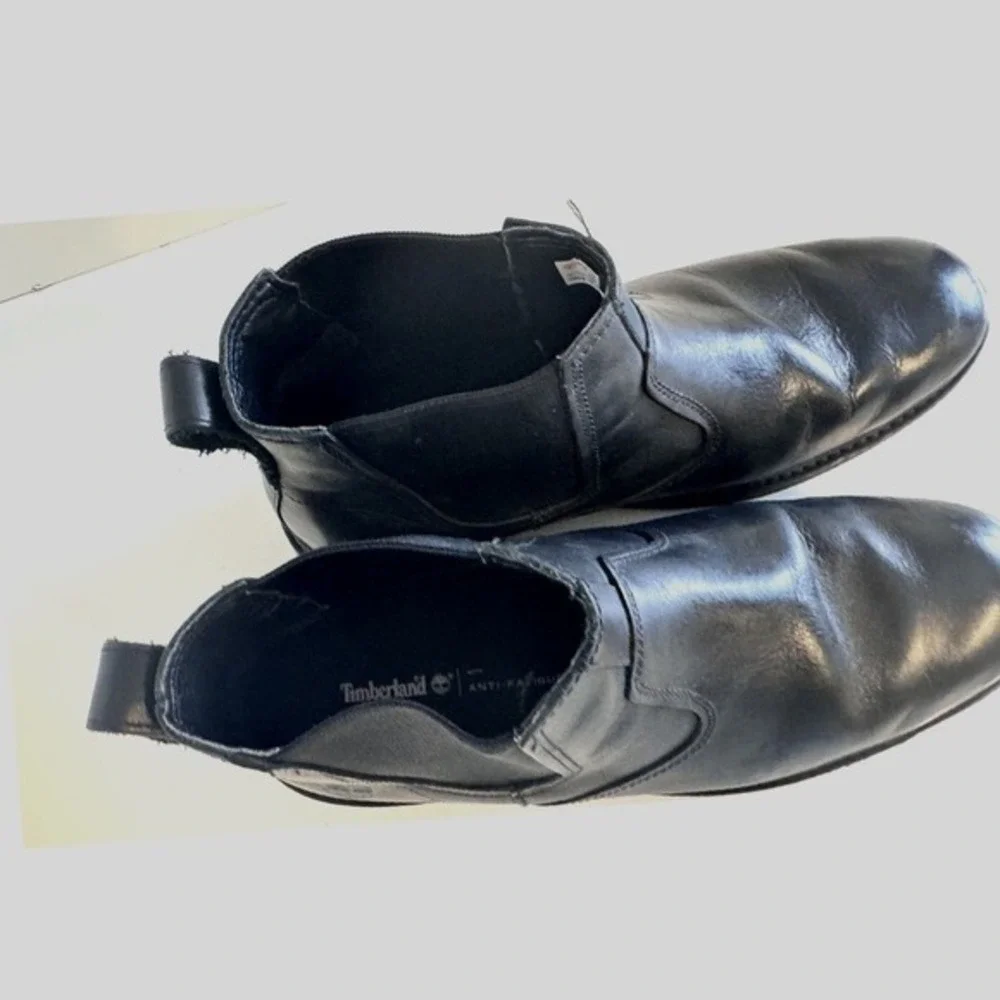 Timberland Larchmont Chelsea Boots Mens 13 Black Leather Pull‎ On Career 48-07